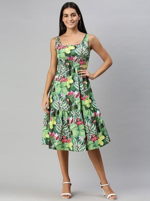 kassually green floral print midi dress