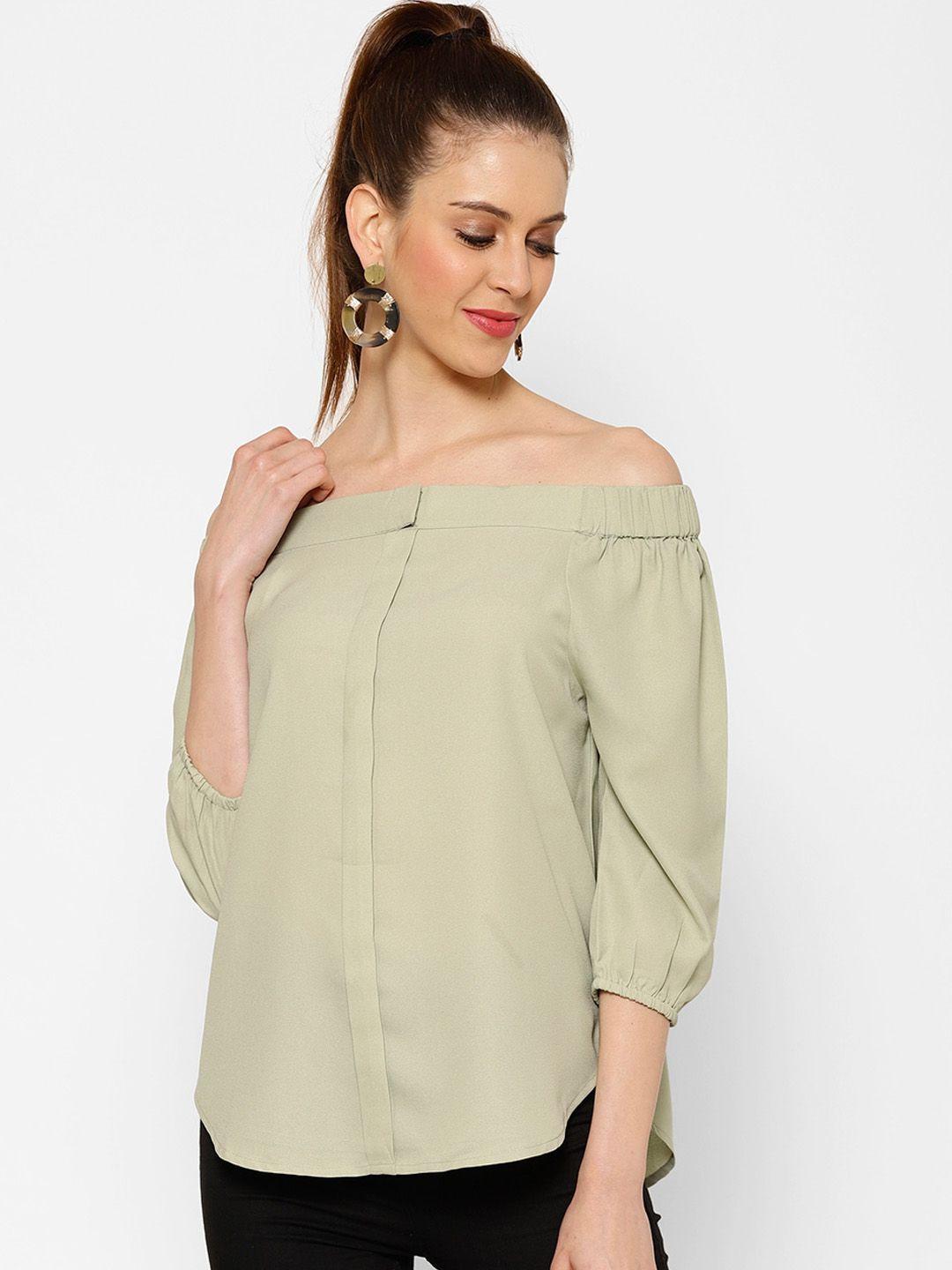 kassually green off-shoulder georgette bardot top