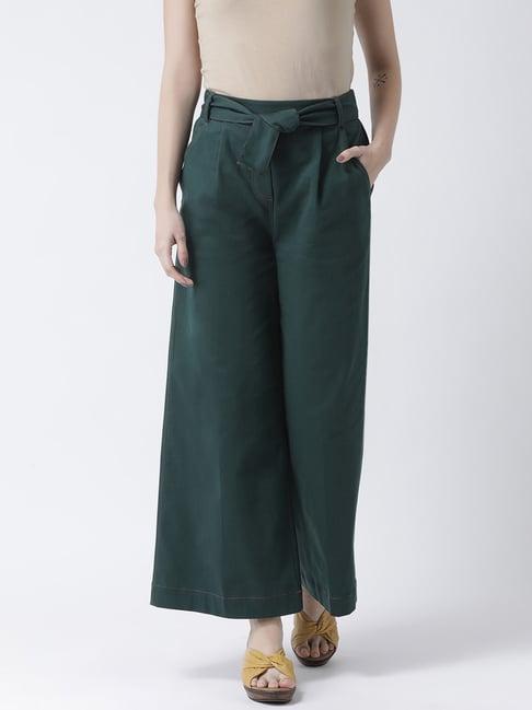 kassually green regular fit mid rise trousers