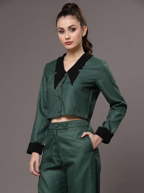 kassually green relaxed fit crop shirt