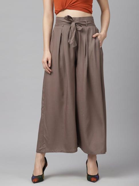 kassually grey cotton relaxed fit mid rise trousers