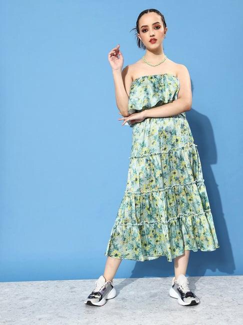 kassually grey floral print midi dress