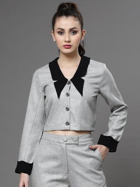 kassually grey relaxed fit crop shirt