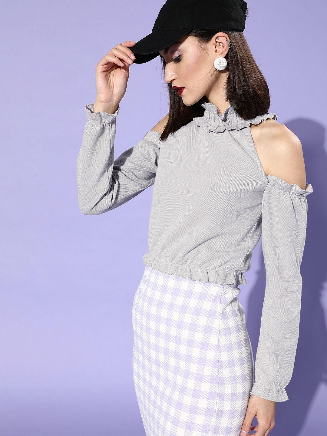 kassually grey solid knitted top