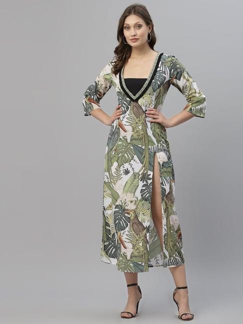 kassually lime green printed long shrug