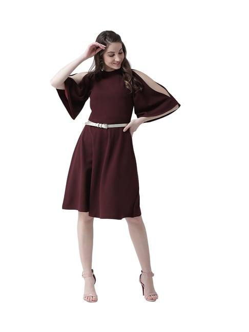 kassually maroon above knee a line dress