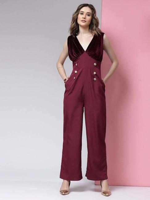 kassually maroon plain jumpsuit