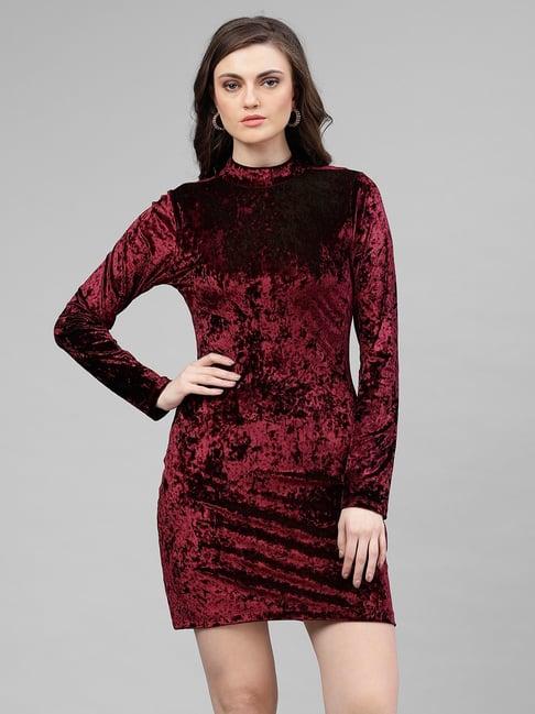 kassually maroon regular fit bodycon dress