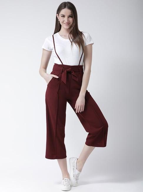 kassually maroon relaxed fit high rise trousers