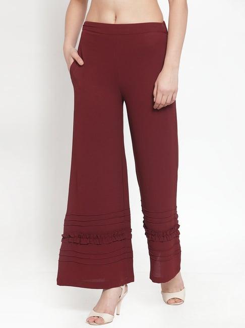 kassually maroon relaxed fit mid rise palazzos