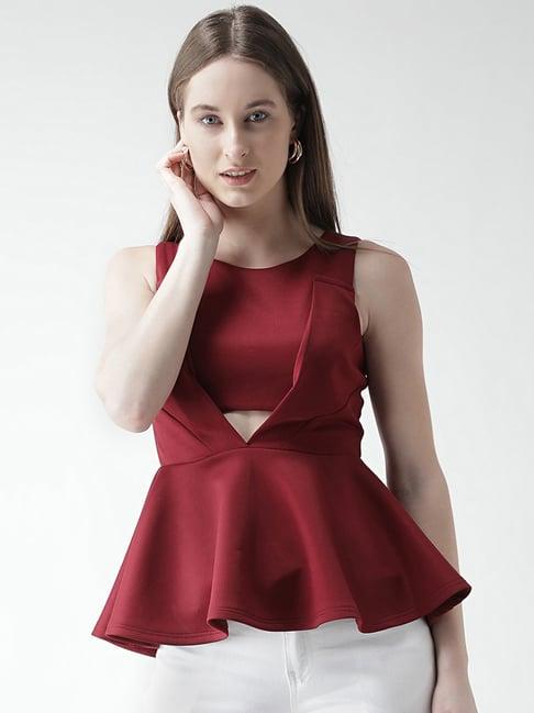 kassually maroon relaxed fit peplum top