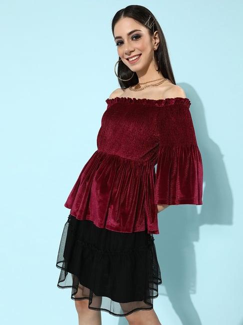 kassually maroon relaxed fit top