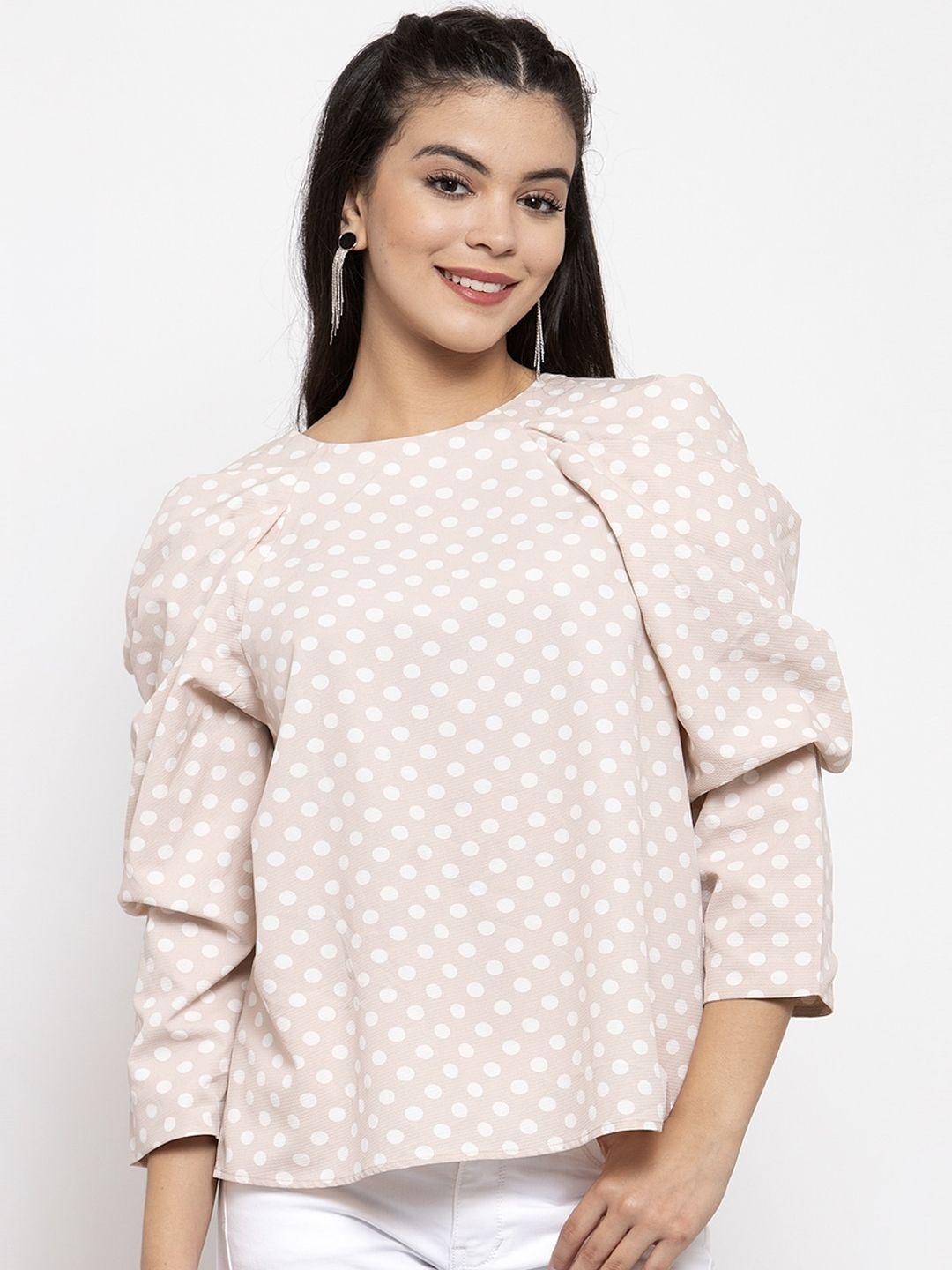 kassually mauve & white polka dot printed regular top