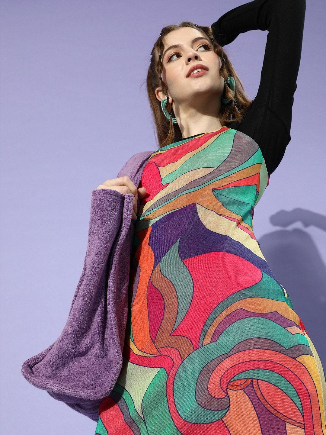 kassually multi abstract knitted dress