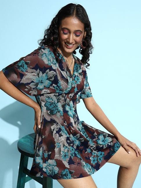 kassually multicolor floral print a line dress