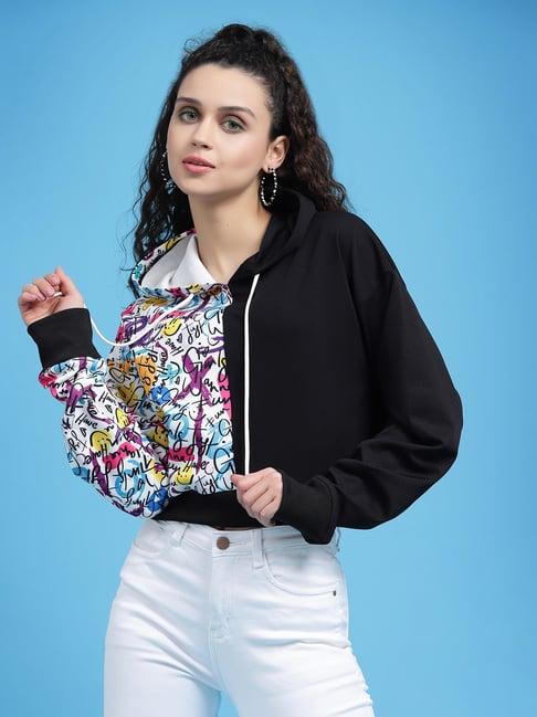 kassually multicolor graphic print crop hoodie