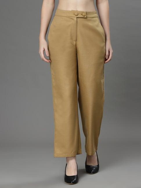 kassually mustard regular fit high rise trousers