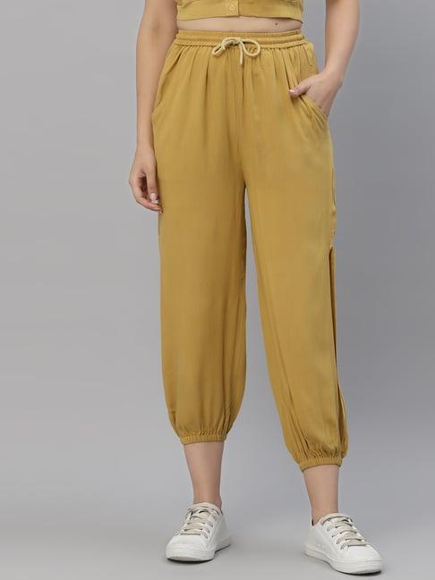 kassually mustard regular fit mid rise joggers