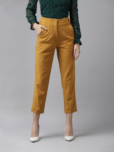 kassually mustard regular fit mid rise trousers