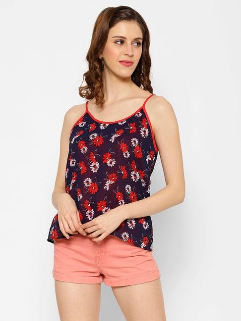 kassually navy & red floral print top