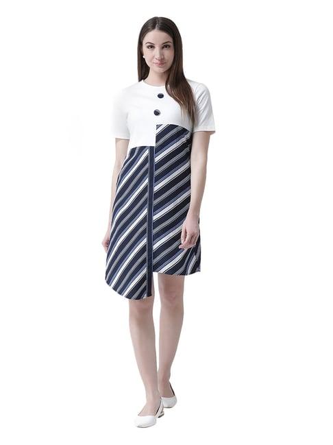 kassually navy & white a line dress