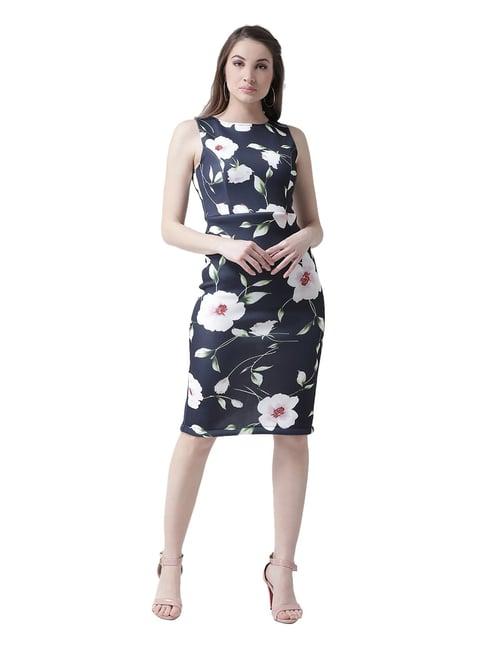 kassually navy & white floral print bodycon dress