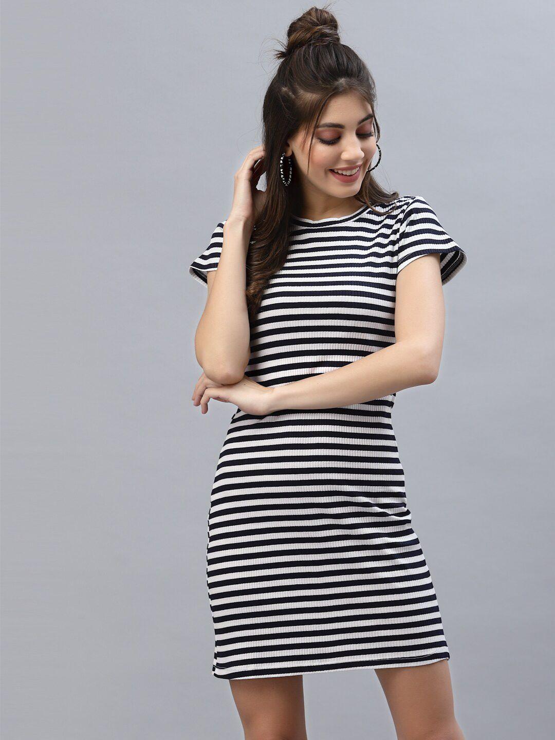 kassually navy blue & white striped bodycon dress