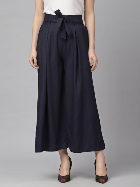 kassually navy cotton relaxed fit mid rise trousers