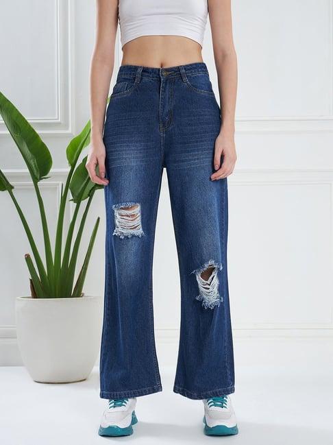 kassually navy distressed mid rise jeans