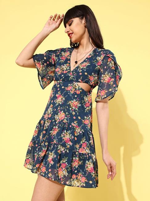 kassually navy floral print a line dress