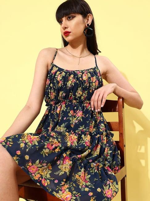 kassually navy floral print a line dress