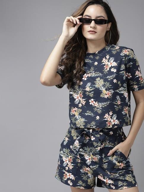 kassually navy floral print crop top