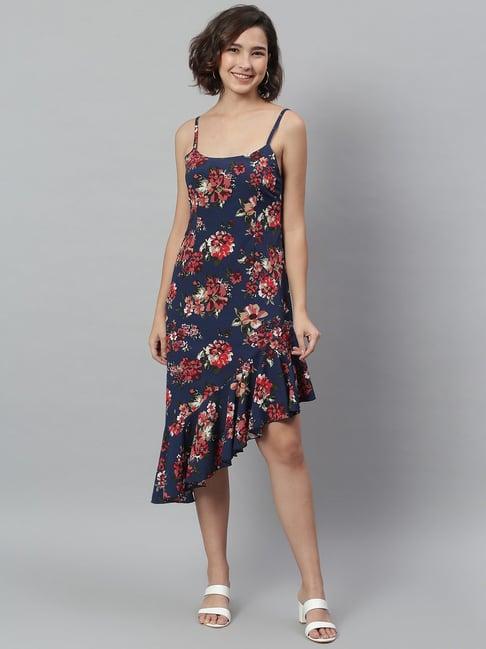 kassually navy floral print high-low dress