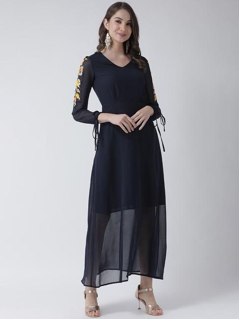 kassually navy floral print regular fit dress