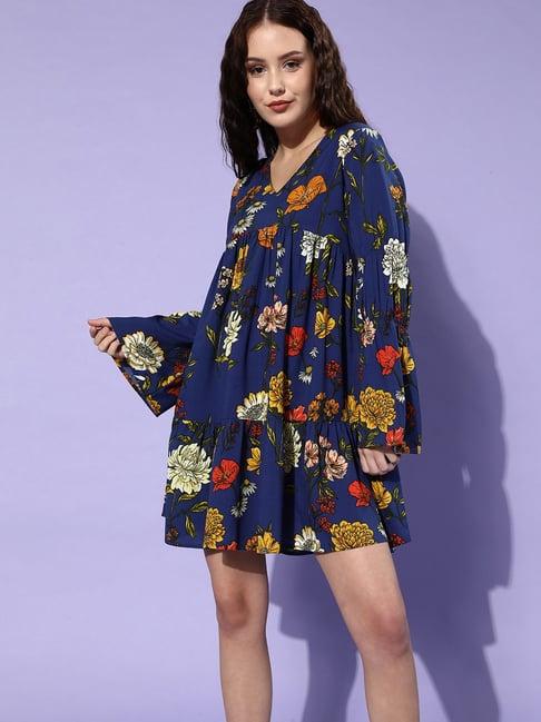 kassually navy floral print shift dress