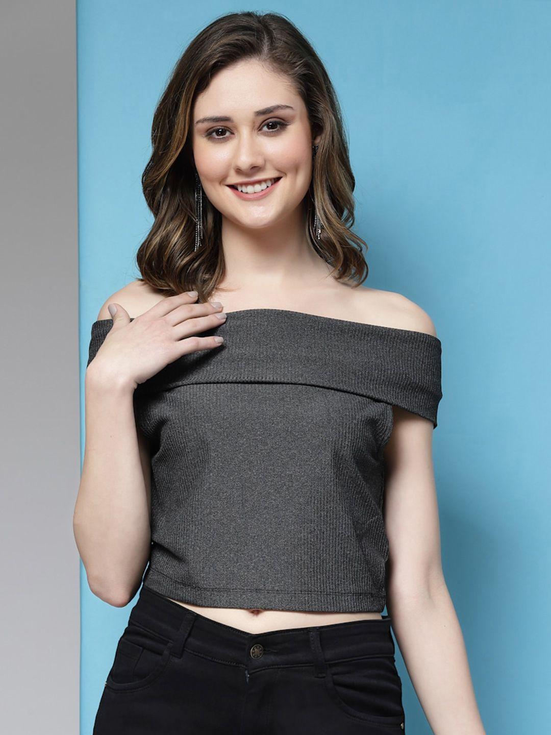 kassually off-shoulder bardot crop top