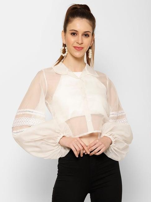 kassually off white relaxed fit crop shirt