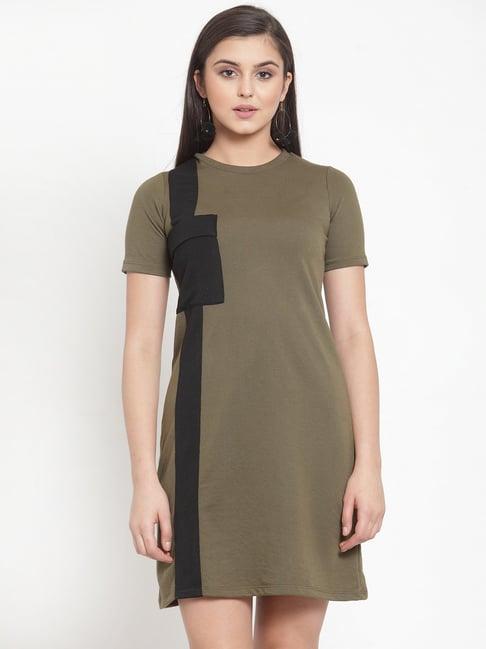 kassually olive & black regular fit t shirt dress