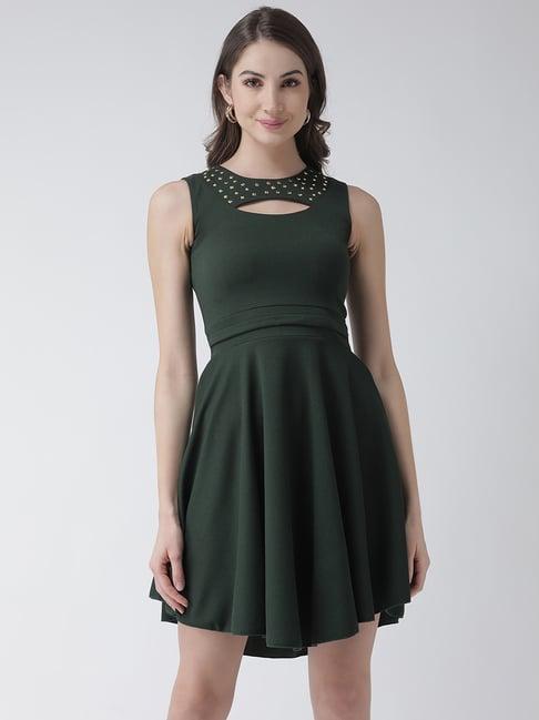 kassually olive embellished fit & flare dress