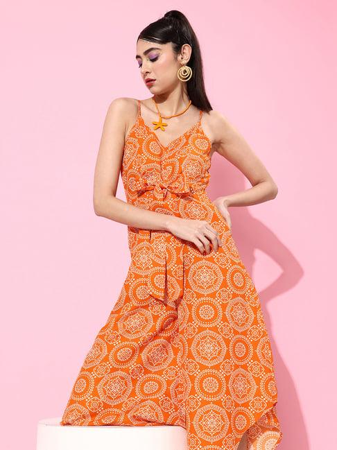 kassually orange & white printed jumpsuit