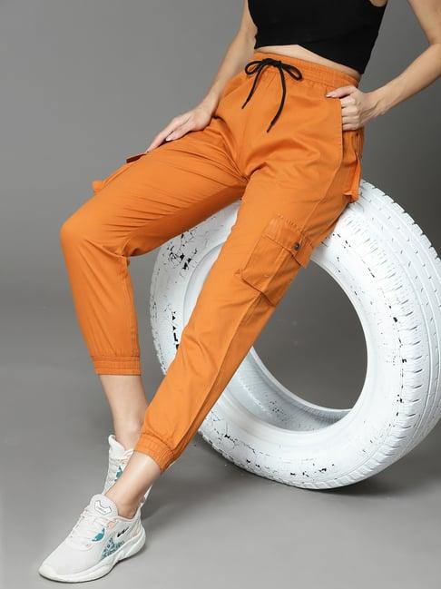 kassually orange cotton regular fit mid rise joggers