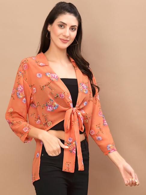 kassually orange floral print shrug