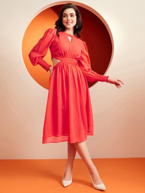 kassually orange relaxed fit midi dress