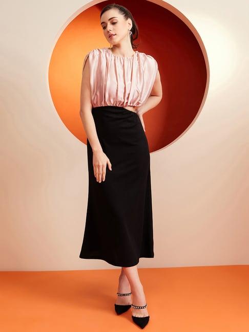 kassually peach & black relaxed fit midi dress