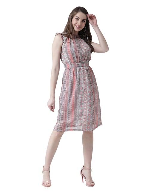 kassually peach & grey printed a line dress