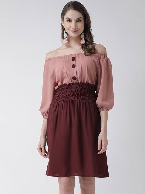 kassually pink & maroon fit & flare dress