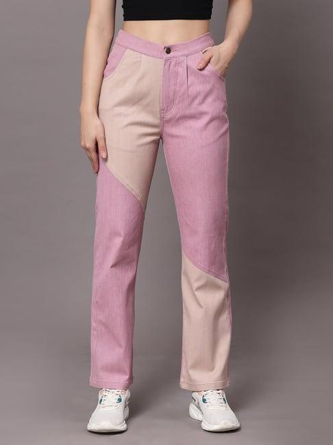 kassually pink color-block mid rise jeans