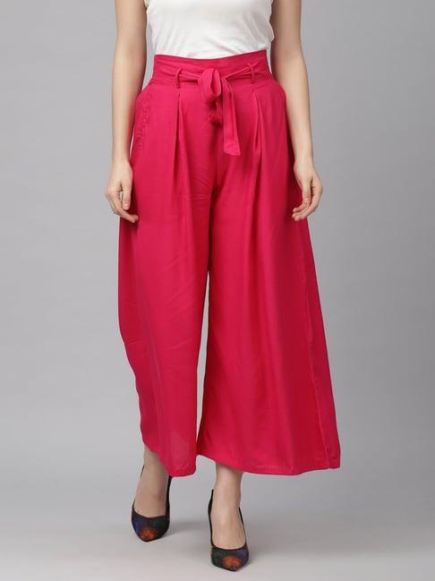 kassually pink cotton relaxed fit high rise palazzos