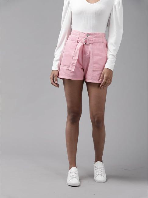 kassually pink cotton relaxed fit shorts