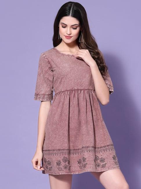 kassually pink cotton textured a line dress